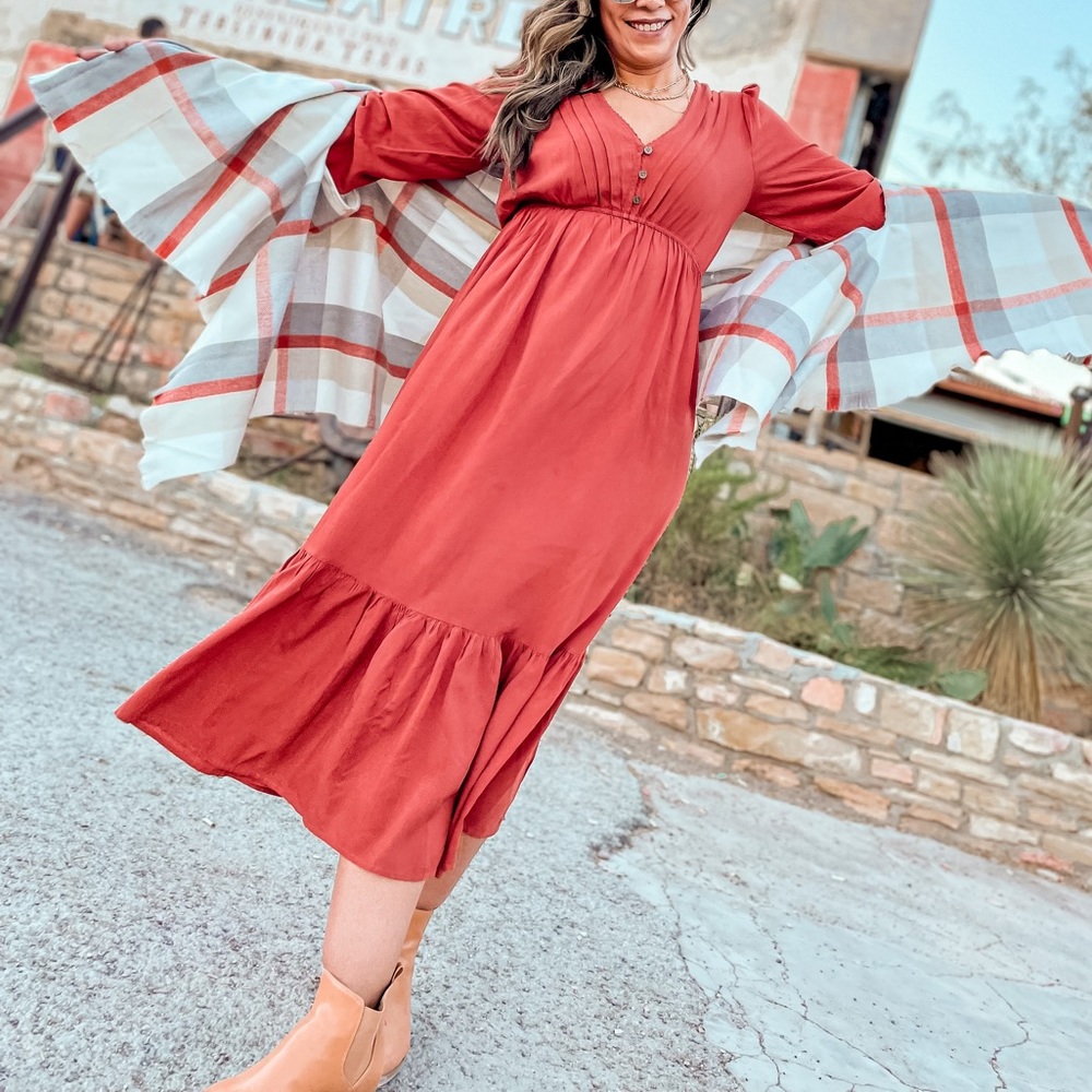 Rustydustty Rust Flutter Maxi Dress